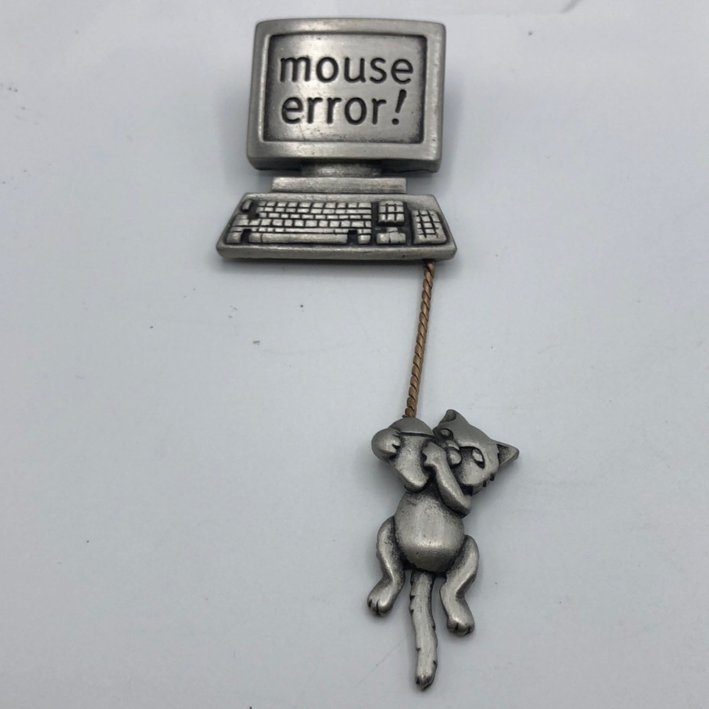 Vtg Jj Mouse Error! Brooch With Computer And Dang… - image 1